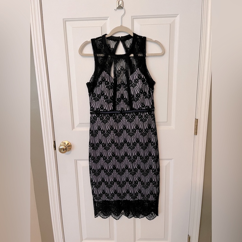 Black Lace Overlay Midi Dress